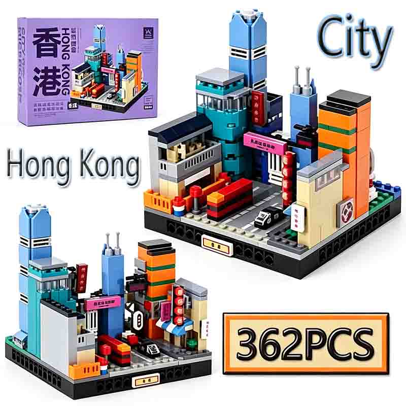 Lego Set Creator - 362-teiliges Hongkonger Stadtansicht Architektur-Baustein-Set, Kreatives DIY-Puzzle-Spielzeug